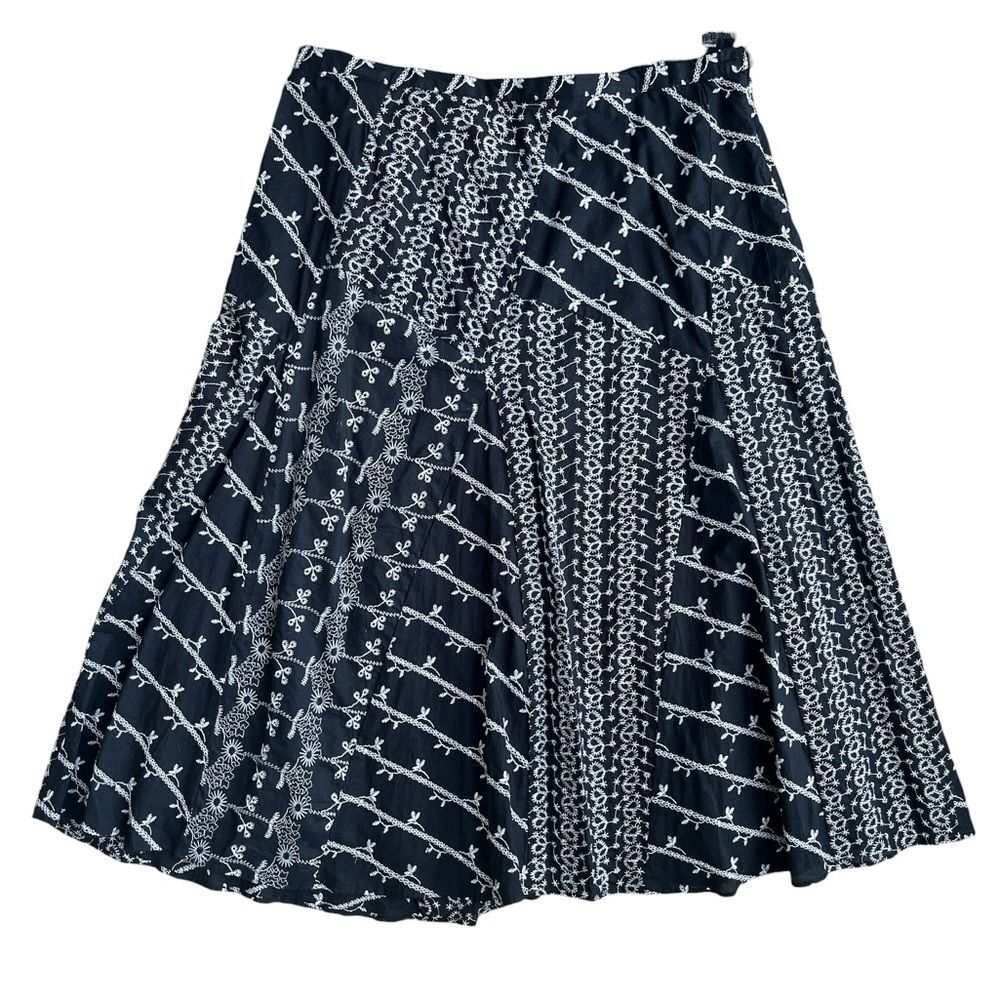 Vintage Black & White Embroidered A-Line Cotton Skirt Size 18W